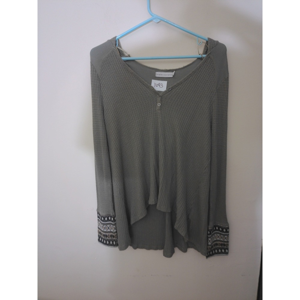 Paper Crane Hoodie Women Small Sage Green Waffle Knit Boho Henley Thermal Cuffs